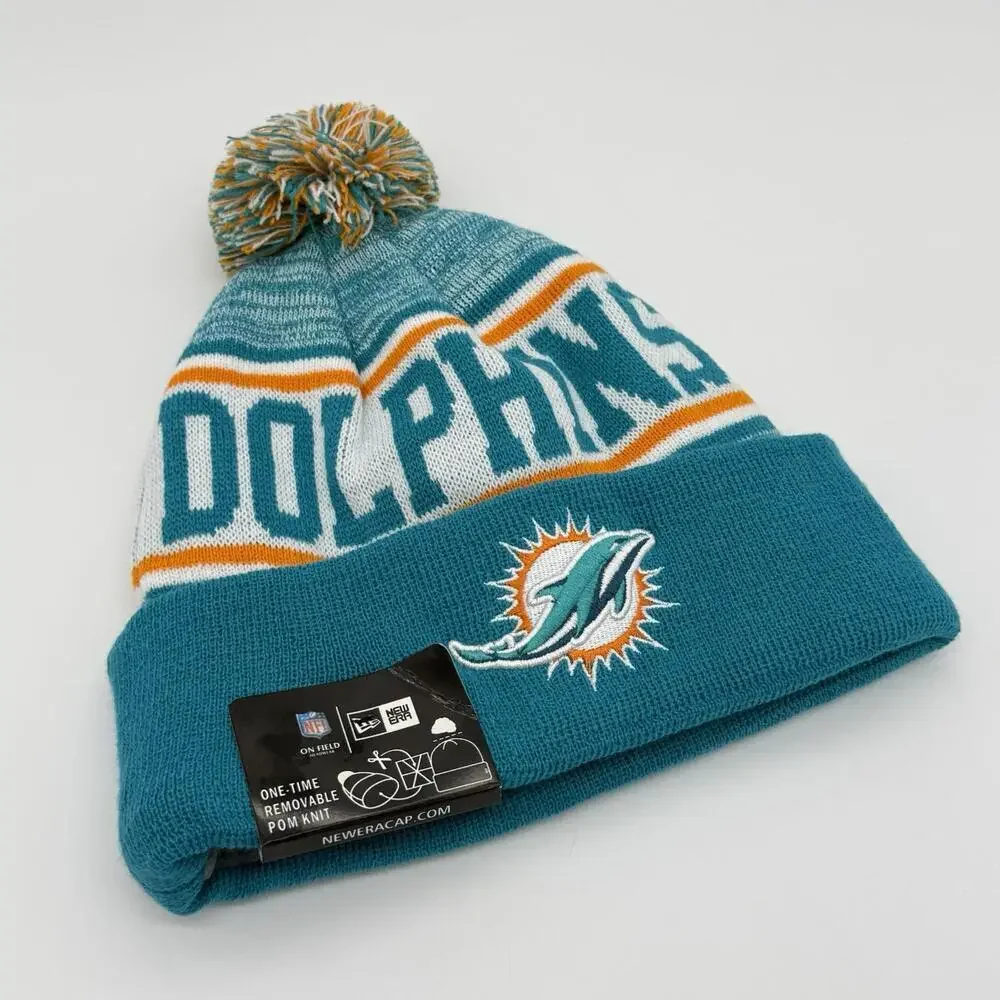 Miami Dolphins Hat Beanie Knit Pom Mens One Size Green NFL Football New Era NWT
